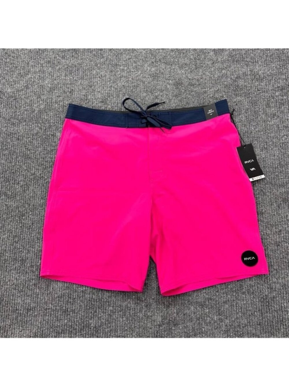 RVCA Pink Swim Trunk Board Shorts Color Block Mid Length 19" Pockets Mens 38 NEW